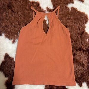 Women's Rust Orange Ribbed Keyhole Tank Top